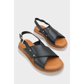 Resim Capone Outfitters Katy Hakiki Deri Soft Konfor Dolgu Topuk Kadın Sandalet 