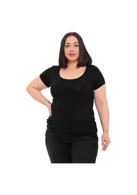 Resim Disentis Büyük Beden U Yaka Kısa Kollu Viskon Siyah Body Siyah 