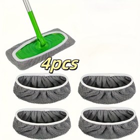 Resim 4'lü Paket Yeniden Kullanılabilir Mikrofiber Mop Pedleri - Yıkanabilir, Dayanıklı, Islak ve Kuru Kullanım için Süper Emici Temizlik Bezleri - Sert Ahşap, Fayans, Laminat ve Ev Temizliği için Düz Zemin Paspasları ile Uyumlu 