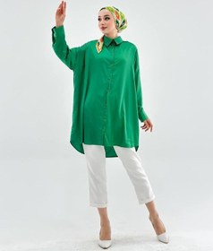 Resim Vioshine Vıoshıne Kadın Oversize Saten Gömlek-zümrüt Yeşili Zümrüt Yeşili 