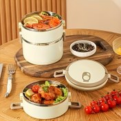 Resim Büyük Kapasiteli Çift Katmanlı Paslanmaz Çelik Yemek Kabı - Termal Izolasyonlu ve Sızdırmaz Kapaklı, İş, Seyahat & Piknik için Dayanıklı Şeffaf Konteyner (Üst Alt Bölmeli) 