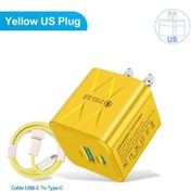 Resim 25w Usb + Pd Şarj Cihazı Pd Hızlı Şarj Telefon Qc 3.0 Xiaomi Huawei Samsung Uyumlu Bk315 Us Yellow-c-c 1 Adet 