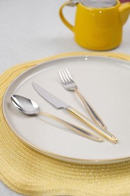 Resim Lugga Sare 18 Parça 6 Kişilik Gold Tatlı Çatal Kaşık Bıçak Takımı 