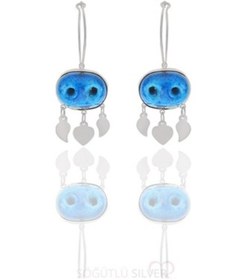 Resim Gümüş Süryani Nazar Boncuğu Kolye Küpe Ve Bileklik Üçlü Set 