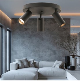 Resim Dusan Siyah 3lü Plafonyer Modern Retro Tasarım Spot Avize Siyah 