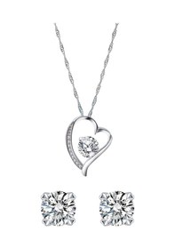 Resim Monemel Kristal Taşlı Kalpli Kolye Ve Küpe Set Altın Kaplama N0313set Gümüş - Rodyum 