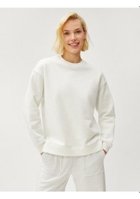 Resim Koton Basic Sweatshirt Bisiklet Yaka Pamuklu Beyaz 3sak10195ek Beyaz 