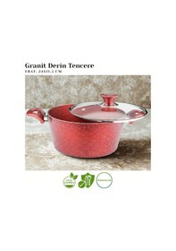 Resim 24 Cm Granit Derin Tencere Cam Kapak - Kırmızı Kırmızı 