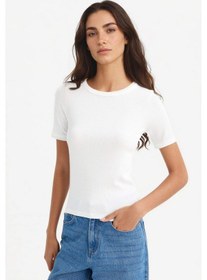 Resim Defacto Slim Fit Dar Kesim Bisiklet Yaka Basic Düz Fitilli Kaşkorse Kısa Kollu Tişört C0097ax25auer105 Ekru 