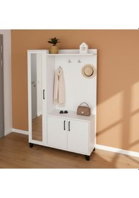 Resim Loft Aynalı Portmanto Ve Askılıklı Vestiyer Takımı - Beyaz Çok Renkli 