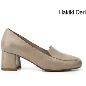 Resim Gönderi R Kadın Bej Antik Küt Burun Kalın Topuklu Hakiki Deri Ayakkabı Gdza134m0444 Bej 