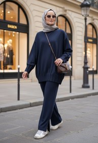 Resim Aselim Hijap Moda Alisa Pileli Premium Modal Kumaş Tesettür İkili Takım- Lacivert 