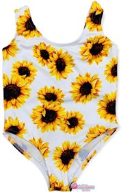 Resim Lolliboomkids Kız Çocuk Sunflower Ayçiçeği Desen Beyaz Üzeri Baskılı Mayo Yeni Sezon 