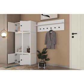 Resim nettrends.net the new trend of shopping Modüler Portmanto-Dergilik & Askılıklı Duvar Rafı | Beyaz-NRG-DRS-1002 