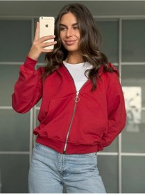 Resim Fermuarlı Kapüşonlu Kadın Hafif Kapüşonlu Sweatshirting. 471250305 Kırmızı 