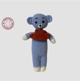 Resim Uretti - Birsen 2552 - El Yapımı Amigurumi Yelekli Mavi Ayı - 27 Cm 