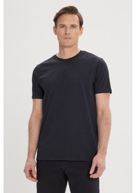 Resim AC&Co / Altınyıldız Classics Erkek Sıyah Slim Fit Dar Kesim Pamuklu Bisiklet Yaka Tişört Siyah 