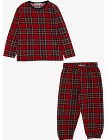 Resim Breeze Erkek Bebek Pijama Takımı Ekose Desenli 9 Ay-3 Yaş, Kırmızı 