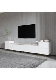 Resim Tv Sehpası Kozan Set Beyaz Mermer Desen Gold 260 Cm 