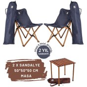 Resim Bag The Joy Ahşap Masa Sandalye Set Kahverengi-lacivert50 50 50cm Lacivert 
