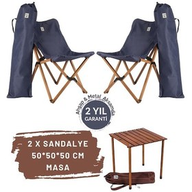 Resim Bag The Joy Ahşap Masa Sandalye Set Kahverengi-lacivert50 50 50cm Lacivert 