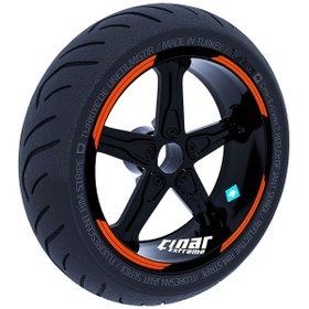 Resim Double Stripe Tasarımlı Floresan Turuncu Jant Şeridi Sticker Çınar Extreme 