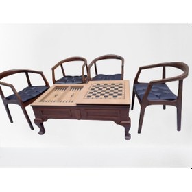 Resim Bengimobilya Orta Sehpa Tavla -Satranç Model Kayın Aslan Parlak Ceviz 4 Adet 