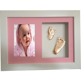 Resim Küçük İzler Beyaz Çerçeveli Resimli Bebek El-Ayak İzi Heykeli Set 