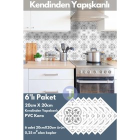 Resim Technojet Kendinden Yapışkanlı Karo Pvc Mutfak Banyo Tezgah Kaplama Sticker 6 Adet 20 cm × 20 cm 