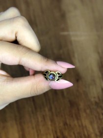 Resim Doğal Taş Labradorit Doğal Taşlı Antik Model Kadın Ayarlanabillir Yüzük Euy79lbt Gri 