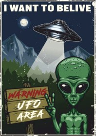 Resim I Want To Believe Retro Ahşap Tablo Uzaylı Ve Ufo Bölgesi Temalı Mizahi Tasarım 