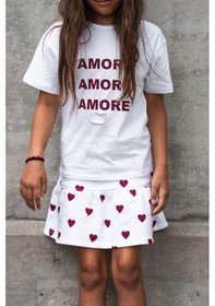Resim Antebies Pamuk, Sustainable, Krem Kalp İşlemeli Kız Çocuk Tshirt Kırmızı 