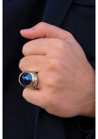 Resim Safir Taşlı Sarmaşık Model Erkek Gümüş Yüzük - 520698070 