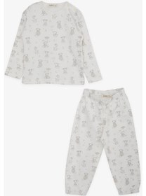 Resim Breeze Erkek Bebek Pijama Takımı Gökyüzü Temalı Hayvancık Desenli 9 Ay-3 Yaş, Ekru 
