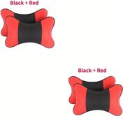 Resim Oldfriend Siyah Kırmızı 2 Adet Esnek Yumuşak Araç Boyun Yastığı Nefes Alabilir Mesh 