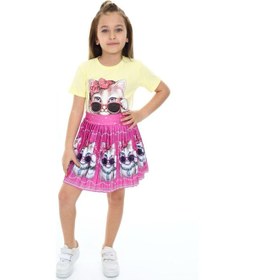 Resim Sevimli Kedi Etek Tişört Kahverengi - Beyaz 