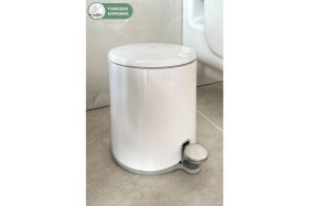 Resim Pedallı Banyo Mutfak Çöp Kovası 6 Lt Beyaz ve Gri, Dayanıklı ve Şık Tasarım 