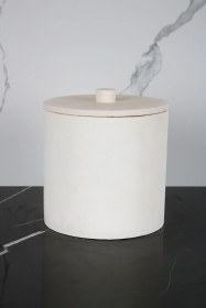 Resim Mermer Desenli Beton Çöp Kovası Banyo Mutfak Tuvalet Wc 18 Cm 4 Litre Krem 