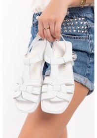 Resim İ Miei Sandali-0107 Hakiki Deri Kadın Günlük Beyaz Tatil Sandaleti 001 