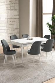 Resim GadaHome Dexa Serisi, 80x130 Açılabilir Mdf Masa, Beyaz Mutfak Masa Takımı, 6 Sandalye 