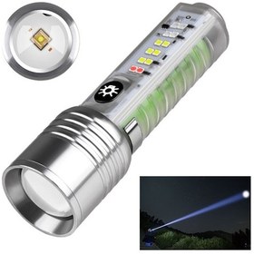 Resim Büro Ev Ofis İş Güvenliği İçin Type-c Şarjlı Lamba 1000lm Tg Led 8mod Çakarlı Işıklı El Feneri Gri 