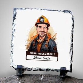 Resim Karikatürlü En Başarılı Erkek Madenci Dekoratif Taş 