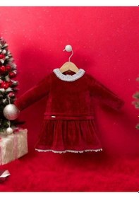 Resim Cantoy Kız Bebek Kırmızı Kadife Tasarım Elbise-15216 Kırmızı 