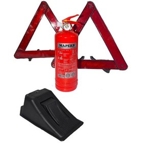 Resim Mapeks Araç Yangın Tüpü 1 Kg ve 2 Adet Reflektör ve Kayma Takozu 