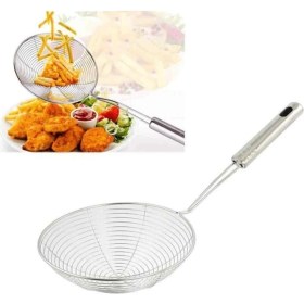 Resim Paslanmaz Çelik Patates Kabak Sebze Kızartma Kevgiri, Metal Saplı Kevgir 16CM Çapında,kepçe 