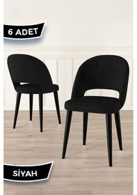 Resim Canisa Pane Serisi 6 Adet 1. Sınıf Babyface Kumaş Siyah Metal Ayak Siyah Mutfak Sandalyesi Siyah Sandalye Siyah Ayak 
