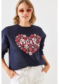 Resim Shade Kadın Üç İplik Şardonlu Yuvarlak Yaka Pati Baskılı Sweatshirt Mbhs005 60601005 - Lacivert 