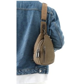 Resim Erkek Bady Bag Göğüs Çantası Kanvas Kumaş Sırt Çantası 27 17 Cm Günlük Omuz Çantası Vizon 