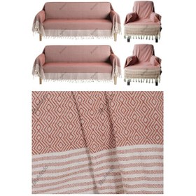 Resim Buldan Işi Kolları Örten Tekli Ve Üçlü Pamuk Dokuma Çekyat Koltuk Örtüsü Takımı 3-3-1-1 Kiremit 