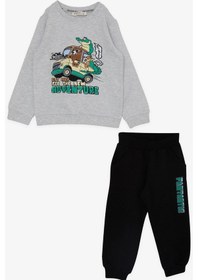 Resim Breeze Girls & Boys Erkek Çocuk Eşofman Takımı Maceracı Hayvancıklar Baskılı 1.5-5 Yaş, Açık Gri Melanj-açık Gri Melanj Açık Gri Melanj 